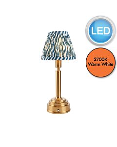 Endon Lighting - Upton Rechargeable & Ripple 16cm - 114874 - LED Aged Brass Blue Touch Table Lamp With Shade