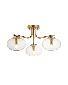 Endon Lighting - Jacob - 118507 - Warm Brass Clear Bubbled Glass 3 Light Flush Ceiling Light