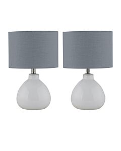 Set of 2 Tuscan - White Ceramic Lamps with Grey Shade