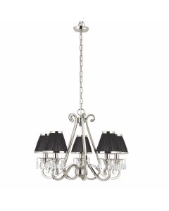 Interiors 1900 - Oksana - 63506 - Nickel Clear Crystal Glass Black Pleated 5 Light Chandelier