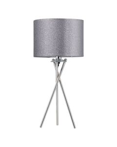 Chrome Tripod Table Lamp with Grey Glitter Shade