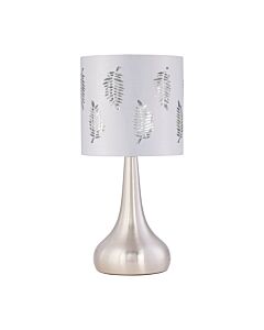 Romana - Brushed Chrome Touch Table Lamp with White Fern Shade