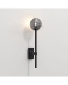 Astro Lighting - Tacoma Single Grande 1429006 & 5036005 - IP44 Matt Black Wall Light with Smoked Ribbed Glass Shade