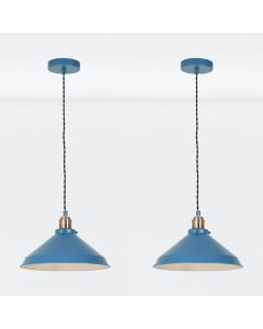 Set of 2 Maxwell - Mirage Blue Brushed Copper Ceiling Pendant Lights