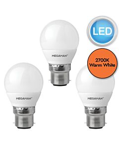 3 x 5.5W LED B22 Golf Ball Dimmable Light Bulbs - Warm White