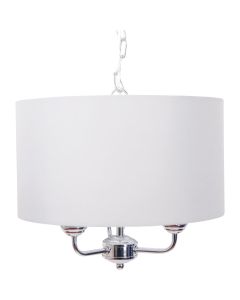 3 Light Chrome Pendant Chandelier with Light Cream Fabric Shade