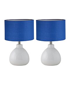 Set of 2 Tuscan - White Ceramic Lamps with Navy Blue Shade