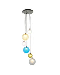 Horton - Black Chrome Multi Coloured Glass 6 Light Ceiling Pendant Light