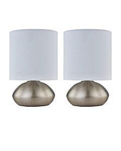 Set of 2 Oregon - Brushed Chrome 23cm Touch Lamps with White Shades