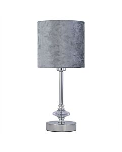 Chrome Jewelled Table Lamp with Grey Crushed Velvet Shade