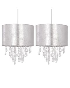 Set of 2 Silver Marble Affect Jewelled Light Shades