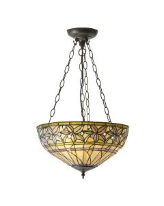 Interiors 1900 - Ashtead - 63913 - Dark Bronze Tiffany Glass 3 Light Ceiling Pendant Light