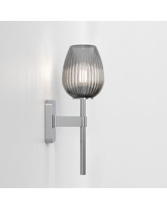 Astro Lighting - Tacoma Single 1429001 & 5036008 - IP44 Polished Chrome Wall Light with Smoked Ribbed Tulip Glass Shade