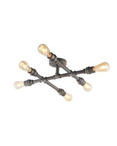 Endon Lighting - Pipe - 78763 - Antique Pewter 6 Light Flush Ceiling Light