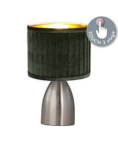 Valentina - Brushed Chrome Touch Lamp with Green Pleated Velvet Shade