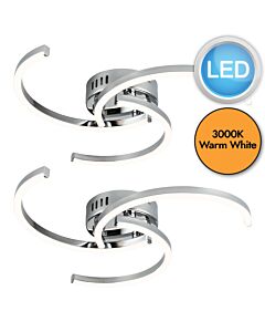 Set of 2 Curve - Chrome LED Flush Ceiling Lights