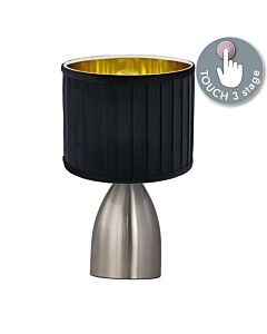 Valentina - Brushed Chrome Touch Lamp with Black Pleated Velvet Shade