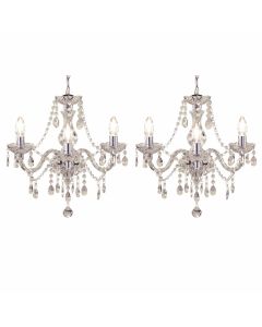 Set of 2 Marie Therese - Champagne and Chrome with Acrylic Jewels 3 Arm Chandeliers