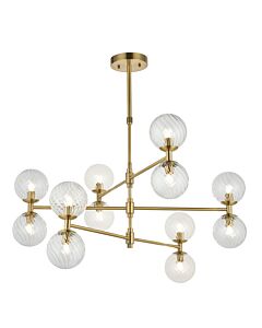 Lubo - Aged Brass Clear Glass 12 Light Ceiling Pendant Light