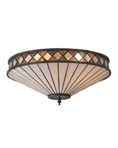 Interiors 1900 - Fargo - 64145 - Dark Bronze Tiffany Glass 2 Light Flush Ceiling Light