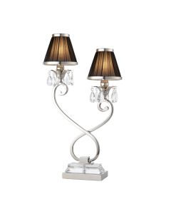 Interiors 1900 - Oksana - 63524 - Nickel Clear Crystal Glass Black Pleated 2 Light Table Lamp With Shade