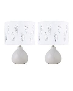 Set of 2 Tuscan - White Ceramic Lamps with White Fern Shade