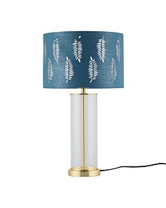 Aura - Satin Brass Table Lamp with Teal Fern Cut Out Silver Shade