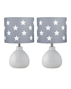 Set of 2 Tuscan - White Ceramic Lamps with Grey & White Stars  Shade