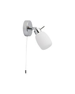 Brom - Chrome Opal Glass IP44 Pull Cord Bathroom Wall Spotlight