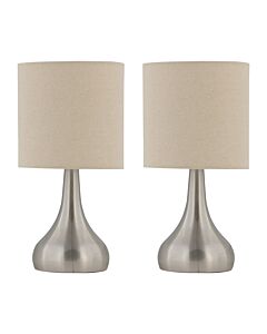 Set of 2 Romana - Brushed Chrome Touch Operated Table Lamp with Natural Linen Shades