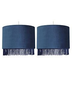 Set of 2 Fringed - Navy Blue 38cm Fringed Velvet Pendant Shades