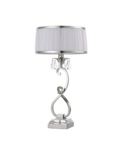 Interiors 1900 - Oksana - 63518 - Nickel Clear Crystal Glass White Pleated Table Lamp With Shade