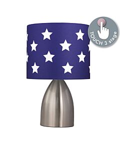 Valentina - Brushed Chrome Touch Lamp with Blue & White Stars Shade