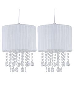 Set of 2 Voile - 25cm Jewelled White Ribbon Pendant Shades