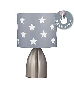 Valentina - Brushed Chrome Touch Lamp with Dark Grey & White Stars Shade