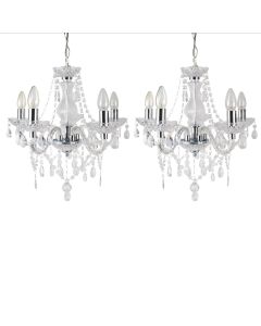 Set of 2 Clear and Chrome Marie Therese Style 5 x 40W Chandelier