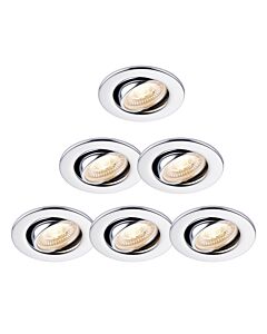 Set of 6 Chrome Fire Rated 6W LED 3000K Tilt Recessed Downlights