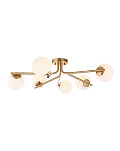Endon Lighting - Aaron - 118651 - Aged Brass Opal Glass 6 Light Flush Ceiling Light