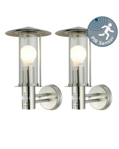 Set of 2 Treviso - Brushed Stainless Steel Motion Sensor Outdoor Security Lights