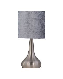 Romana - Brushed Chrome Touch Operated Table Lamp with Grey Crushed Velvet Shade