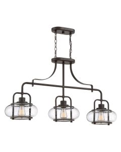 Quoizel Lighting - Trilogy - QZ-TRILOGY-ISLE-OZ - Black Clear Seeded Glass 3 Light Bar Ceiling Pendant Light