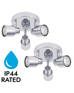 Pair of Chrome 3 Light IP44 Bathroom Round Spotlight Plates