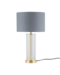 Aura - Satin Brass Table Lamp with Grey Cotton Shade