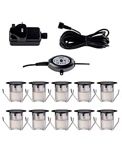Set of 10 - 30mm Black IP67 Warm White LED Decking Kit Photocell