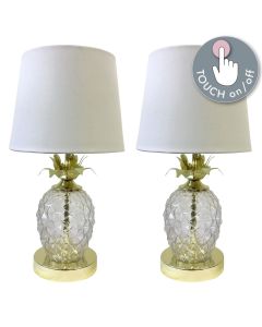 Pair of Gold Pineapple Touch Lamps with White Shades