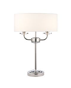 Endon Lighting - Nixon - 60804 - Nickel Vintage White 2 Light Table Lamp With Shade