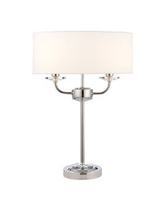 Endon Lighting - Nixon - 60804 - Nickel Vintage White 2 Light Table Lamp With Shade