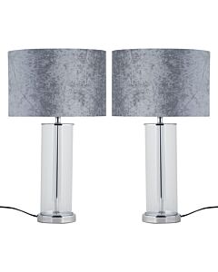 Set of 2 Aura - Chrome Table Lamps with Grey Crushed Velvet Shades