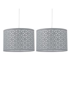 Set of 2 Grey Laser Cut 25cm Pendant Lightshades