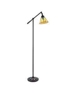 Interiors 1900 - Dark Star - 74355 - Black With Glass Inserts Tiffany Floor Reading Lamp